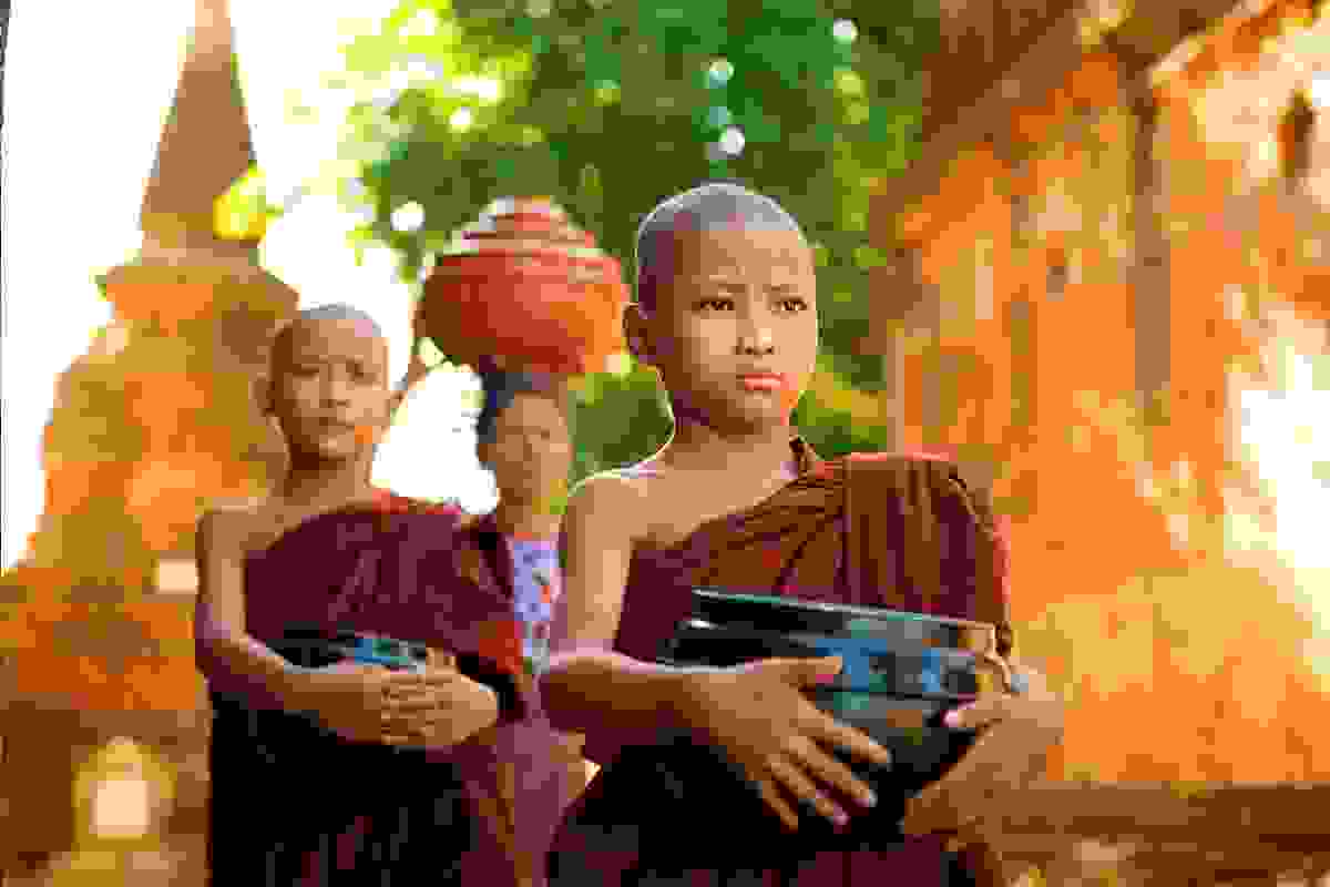Young Buddhist monks walking